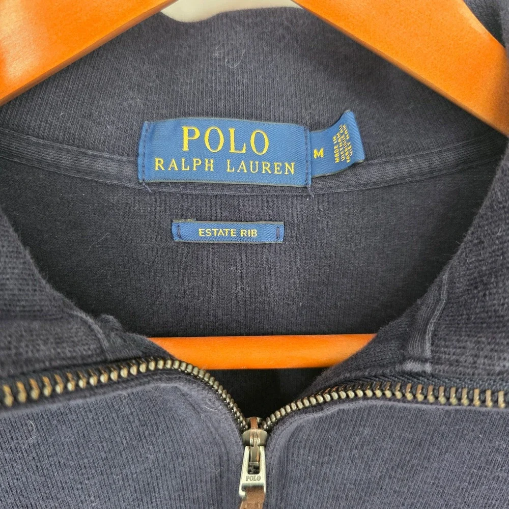 Polo Ralph Lauren Mens Navy Blue Estate Rib Quarter Zip Pullover Sweater Medium